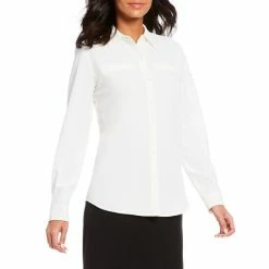 Best deal ❤️ Alex Marie Piper Lightweight Soft Crepe De Chine Point Collar Long Sleeve Button Front Washable Top Ivory ????