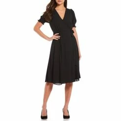 Outlet ???? Alex Marie Ashlyn Midi V-Neck Short Sleeve Wrap ???? Dress Black ????
