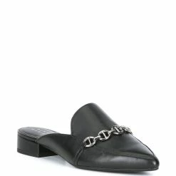 Best Sale ???? Alex Marie Catricia Leather Chain Detail Point Toe Mules Black ✔️