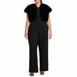 Cheap ???? Alex Marie Plus Size Jillian Faux Fur V-Neck Short Sleeve Cover Up Black ???? -Alex Marie shop unnamed file 825