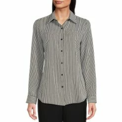 Buy ???? Alex Marie Piper Stripe Print Button Down Collar Long Sleeve Blouse ????