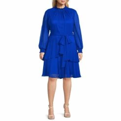 Best deal ???? Alex Marie Plus Size Rosalia Long Split Blouson Sleeve Smocked Mock Neck Tiered Ruffle ???? Dress Black ????