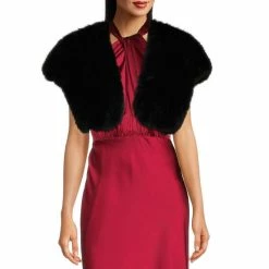 Wholesale ???? Alex Marie Jillian Faux Fur V-Neck Cap Sleeve Cover Up Black ????