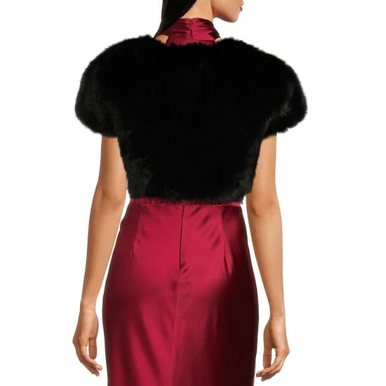 Wholesale ???? Alex Marie Jillian Faux Fur V-Neck Cap Sleeve Cover Up Black ???? 2 Wholesale ???? Alex Marie Jillian Faux Fur V-Neck Cap Sleeve Cover Up Black ???? - Image 2