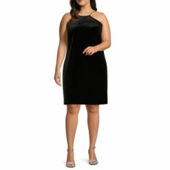 Wholesale ???? Alex Marie Laura Stretch Velvet Halter Plus Size ???? Dress Black ????