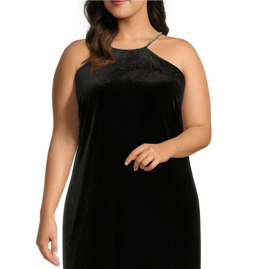 Wholesale ???? Alex Marie Laura Stretch Velvet Halter Plus Size ???? Dress Black ???? 3 Wholesale ???? Alex Marie Laura Stretch Velvet Halter Plus Size ???? Dress Black ???? - Image 3