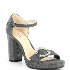 Promo ???? Alex Marie Janessa Glitter Mesh Jewel Buckle Platform ???? Dress ???? Sandals Pewter ????