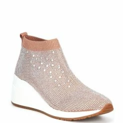 Buy ???? Alex Marie Halika Rhinestone Embellished Knit Wedge ???? Sneakers Merlot ????