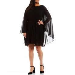 Best reviews of ???? Alex Marie Plus Size Jordan Long Cape Round Neck Sleeveless A-Line Chiffon ???? Dress Black ????