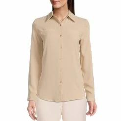 Best Pirce ⭐ Alex Marie Piper Solid Button Down Collar Long Sleeve Blouse Sandstone Tan ⭐ -Alex Marie shop unnamed file 903