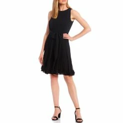 New ???? Alex Marie Petite Size Bethany Crew Neck Sleeveless Pleated Chiffon ???? Dress Black ⌛