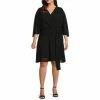Cheapest ✔️ Alex Marie Plus Size Carissa Chiffon Surplice V-Neck 3/4 Sleeve Belted ???? Dress Black ✔️