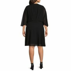 Cheapest ✔️ Alex Marie Plus Size Carissa Chiffon Surplice V-Neck 3/4 Sleeve Belted ???? Dress Black ✔️ -Alex Marie shop unnamed file 972