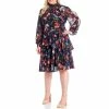 Budget ???? Alex Marie Plus Size Rosalia Long Split Sleeve Mock Neck Floral Print ???? Dress Navy ????