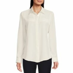 Best Sale ???? Alex Marie Piper Lightweight Soft Crepe De Chine Point Collar Long Sleeve Button Front Blouse Ivory ????