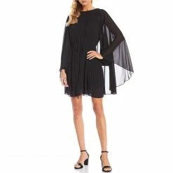 Flash Sale ⌛ Alex Marie Petite Size Jordan Round Neck Long Cape Sleeve A-Line Chiffon ???? Dress Black ????