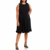 Flash Sale ???? Alex Marie Plus Size Bethany Pleated Chiffon Round Neck Sleeveless ???? Dress Black ????