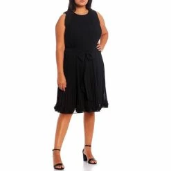 Flash Sale ???? Alex Marie Plus Size Bethany Pleated Chiffon Round Neck Sleeveless ???? Dress Black ????